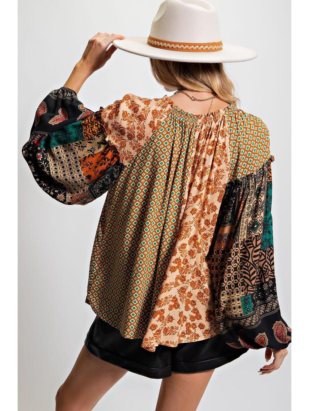 Easel 1X Boho Mix Pattern Blouse